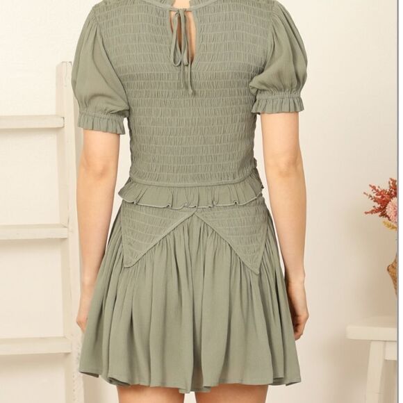 Matching Set Olive Smocked TopSkirt Feminine Frilly Sweet S M - Picture 6 of 6